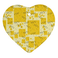 Party Confetti Yellow Squares Heart Ornament (two Sides) by pakminggu