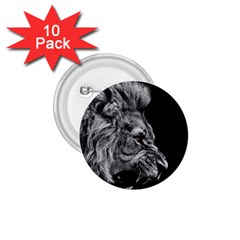 Roar Angry Male Lion Black 1 75  Buttons (10 Pack)