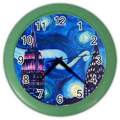 Starry Night In New York Van Gogh Manhattan Chrysler Building And Empire State Building Color Wall Clock
