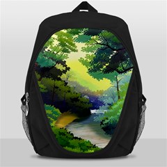 Landscape Illustration Nature Forest River Water Backpack Bag