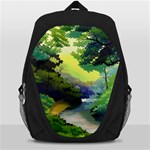 Landscape Illustration Nature Forest River Water Backpack Bag Front