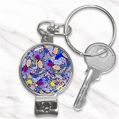 Blue Yellow Background Pattern Vector Texture Paisley Nail Clippers Key Chain
