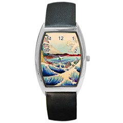 Wave Japanese Mount Fuji Woodblock Print Ocean Barrel Style Metal Watch