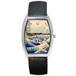 Wave Japanese Mount Fuji Woodblock Print Ocean Barrel Style Metal Watch Front