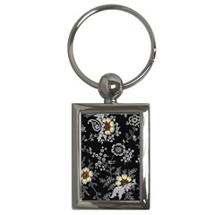 White And Yellow Floral And Paisley Illustration Background Key Chain (rectangle) by Cowasu