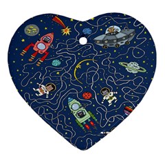 Cat-cosmos-cosmonaut-rocket Heart Ornament (two Sides) by Wav3s