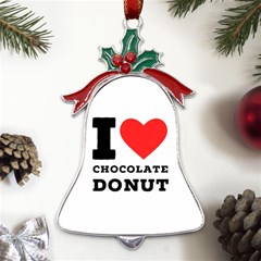 I Love Chocolate Donut Metal Holly Leaf Bell Ornament