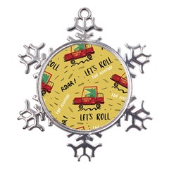 Childish-seamless-pattern-with-dino-driver Metal Large Snowflake Ornament