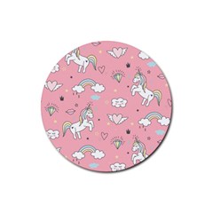 Cute-unicorn-seamless-pattern Rubber Round Coaster (4 Pack) by Vaneshart