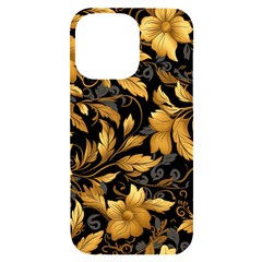 Flower Gold Floral Iphone 14 Pro Max Black Uv Print Case by Vaneshop