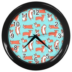 Corgis On Teal Wall Clock (black)