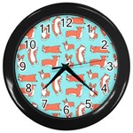 Corgis On Teal Wall Clock (Black) Front