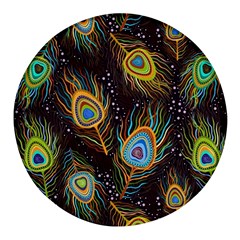 Pattern Feather Peacock Round Glass Fridge Magnet (4 Pack)