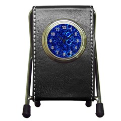 Blue Bubbles Abstract Pen Holder Desk Clock