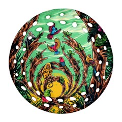 Monkey Tiger Bird Parrot Forest Jungle Style Round Filigree Ornament (two Sides)
