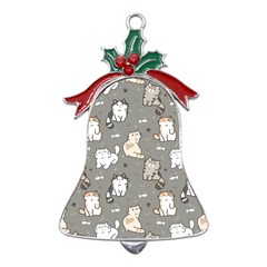 Cute Cat Pattern Cartoon Metal Holly Leaf Bell Ornament