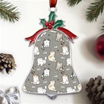 Cute Cat Pattern Cartoon Metal Holly Leaf Bell Ornament Front