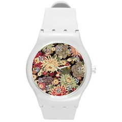 Japanese Flower Art Round Plastic Sport Watch (m)