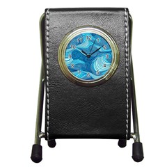 Ocean Waves Sea Abstract Pattern Water Blue Pen Holder Desk Clock