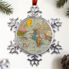 Vintage World Map Metal Large Snowflake Ornament