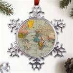 Vintage World Map Metal Large Snowflake Ornament Front