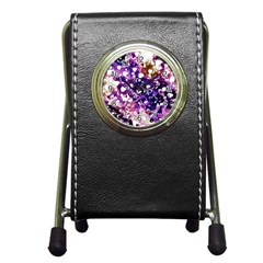 Paint Texture Purple Watercolor Pen Holder Desk Clock