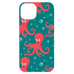 Cute-smiling-red-octopus-swimming-underwater Iphone 14 Black Uv Print Case