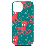 Cute-smiling-red-octopus-swimming-underwater iPhone 14 Black UV Print Case Front