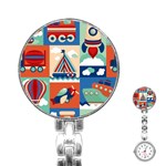 Toy-transport-cartoon-seamless-pattern-with-airplane-aerostat-sail-yacht-vector-illustration Stainless Steel Nurses Watch Front