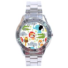 Seamless-pattern-vector-with-animals-cartoon Stainless Steel Analogue Watch