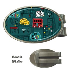 Seamless-pattern-hand-drawn-with-vehicles-buildings-road Money Clips (oval) 