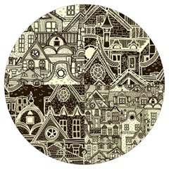 Four-hand-drawn-city-patterns Round Trivet