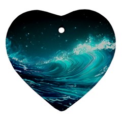Tsunami Waves Ocean Sea Nautical Nature Water Ornament (heart) by uniart180623