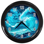 Ai Generated Waves Ocean Sea Tsunami Nautical Sea Wall Clock (Black) Front