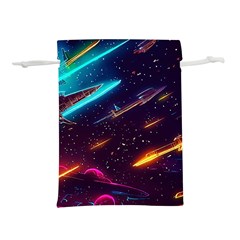 Night Sky Neon Spaceship Drawing Lightweight Drawstring Pouch (m)