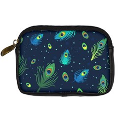 Blue Background Pattern Feather Peacock Digital Camera Leather Case