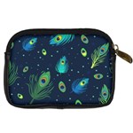 Blue Background Pattern Feather Peacock Digital Camera Leather Case Back