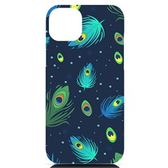 Blue Background Pattern Feather Peacock Iphone 14 Plus Black Uv Print Case