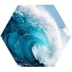 Tsunami Big Blue Wave Ocean Waves Water Wooden Puzzle Hexagon by uniart180623