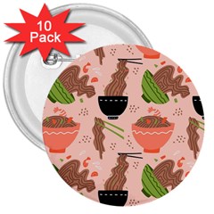 Doodle Yakisoba Seamless Pattern Background Cartoon Japanese Street Food 3  Buttons (10 Pack) 