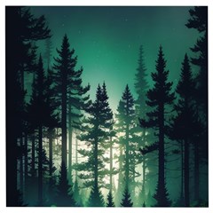 Magic Pine Forest Night Landscape Wooden Puzzle Square by Simbadda