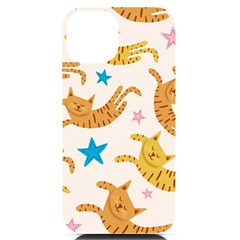 Cute Cats Seamless Pattern With Stars Funny Drawing Kittens Iphone 14 Black Uv Print Case