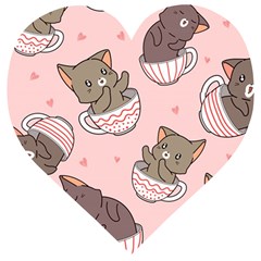 Seamless Pattern Adorable Cat Inside Cup Wooden Puzzle Heart by Simbadda