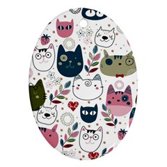 Pattern With Cute Cat Heads Oval Ornament (two Sides) by Simbadda