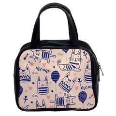 Cute Cats Doodle Seamless Pattern With Funny Characters Classic Handbag (two Sides) by Simbadda