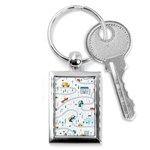 Cute Children Seamless Pattern With Cars Road Park Houses White Background Illustration Town Cartooo Key Chain (Rectangle) Front
