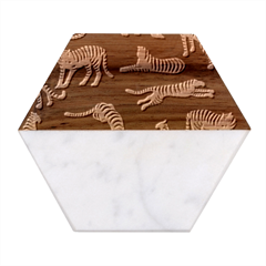 Seamless Exotic Pattern With Tigers Marble Wood Coaster (hexagon) 