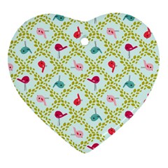 Birds Pattern Background Heart Ornament (two Sides) by Simbadda