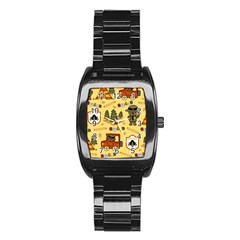 Seamless Pattern Funny Ranger Cartoon Stainless Steel Barrel Watch