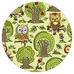 Seamless Pattern With Trees Owls Round Trivet